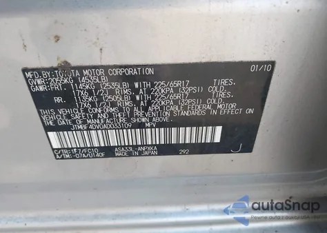 2010 Toyota Rav4 z USA, uszkodzony, nr VIN JTMBF4DV0AD033109